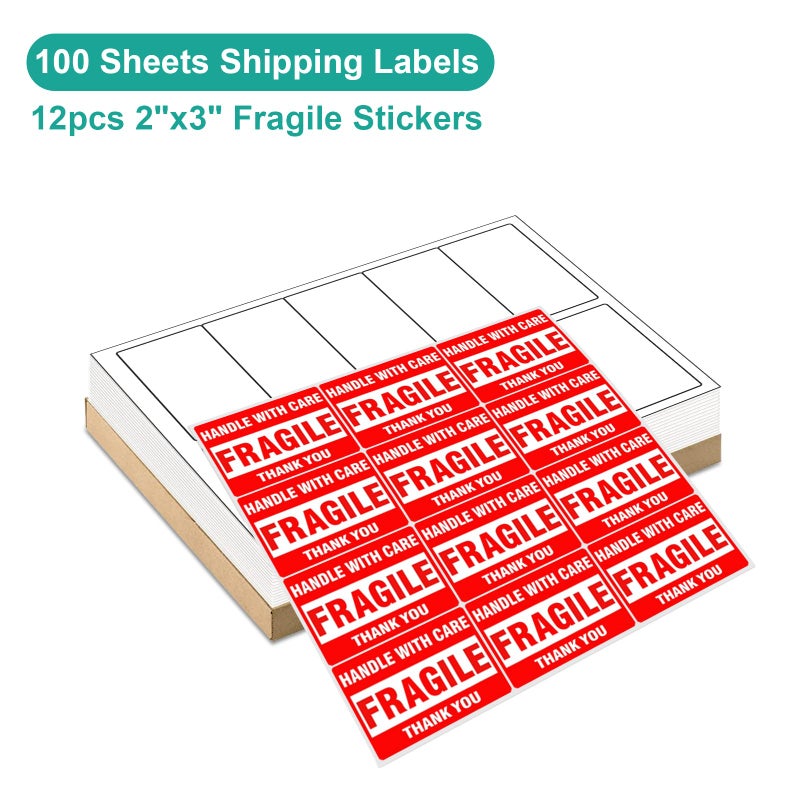 MFLABEL ملصقات شحن MFLABEL 2"x4" - 1000 ملصق عنوان مات أبيض متميز لـ FBA، طابعات ليزر وحبر (100 ورقة، 10/ورقة) + ملصقات هشة مجانية! - Image 3